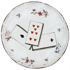 English Enamel Card Tray, with Cards and Flowers, circa 1770
