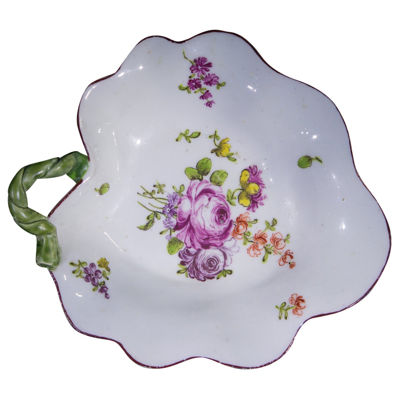 Longton Hall Leaf Dish, ‘Trembly Rose’ Style Flowers, circa 1760 For Sale
