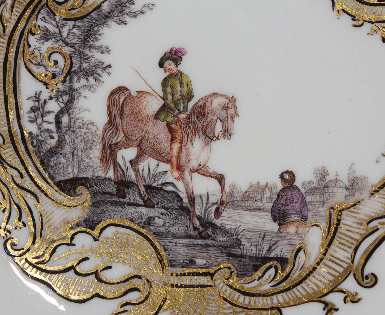 Rococo Meissen Tea Bowl and Saucer, Equestrian Scene, circa 1745 For Sale