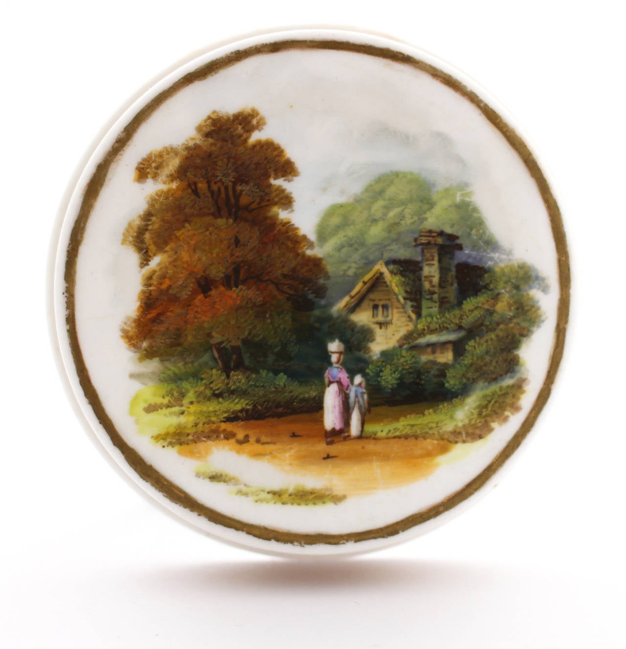 English Rockingham Snuff Box, Landscapes Attributed to William Willis Bailey, circa 1835 For Sale