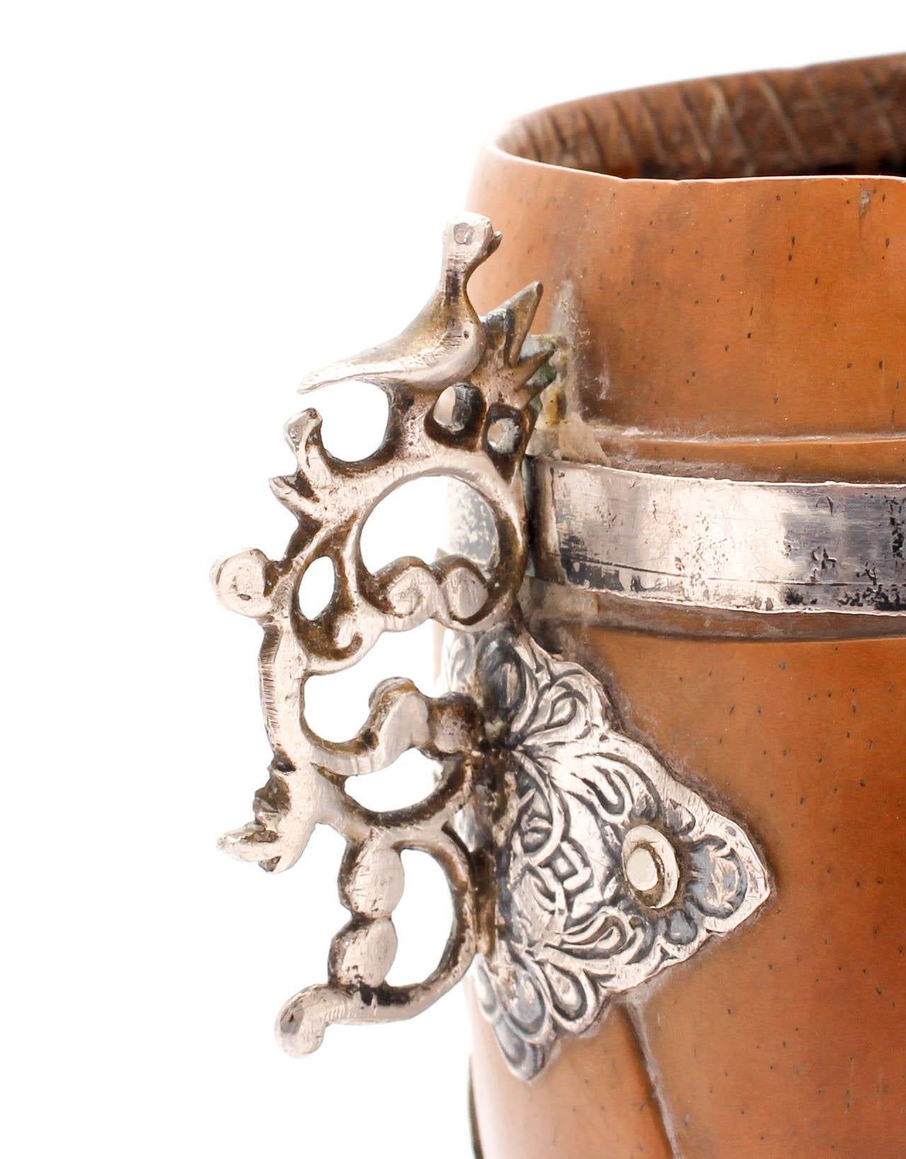 Spanish Colonial Carved Coconut with Silver Mounts, Guatemala, 18th Century