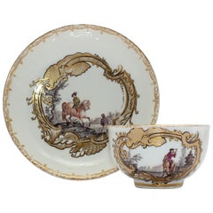 Meissen Tea Bowl and Saucer, Equestrian Scene, circa 1745