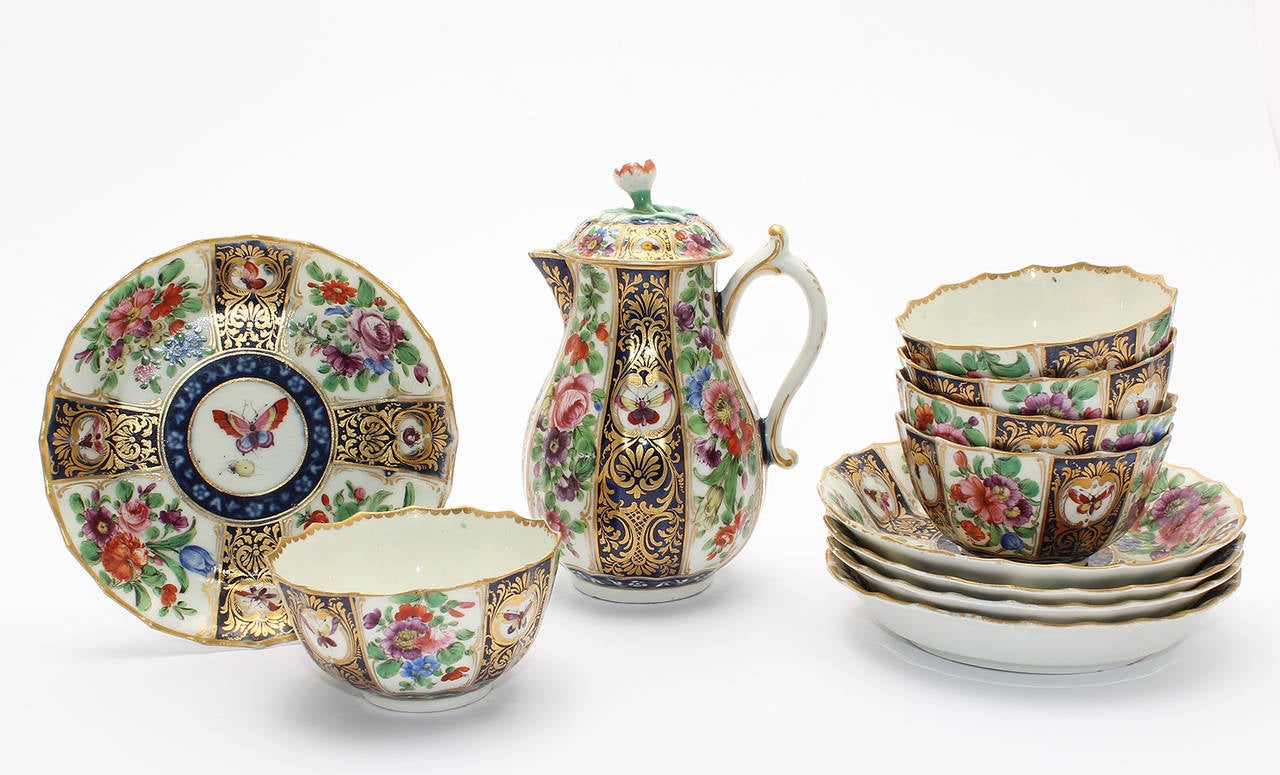 George III Worcester Tea Service, Later Decorated in Giles Style Pattern, 1775 and Later