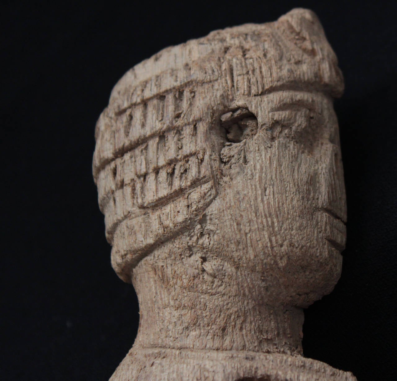 Egyptian Wood Fragment, Standing Pharaoh, Possibly a Chair Fitting, Late Period