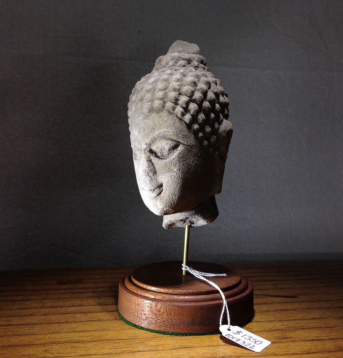Thai Carved Stone Head from the Ayutthaya Period, 16th - 17th Century