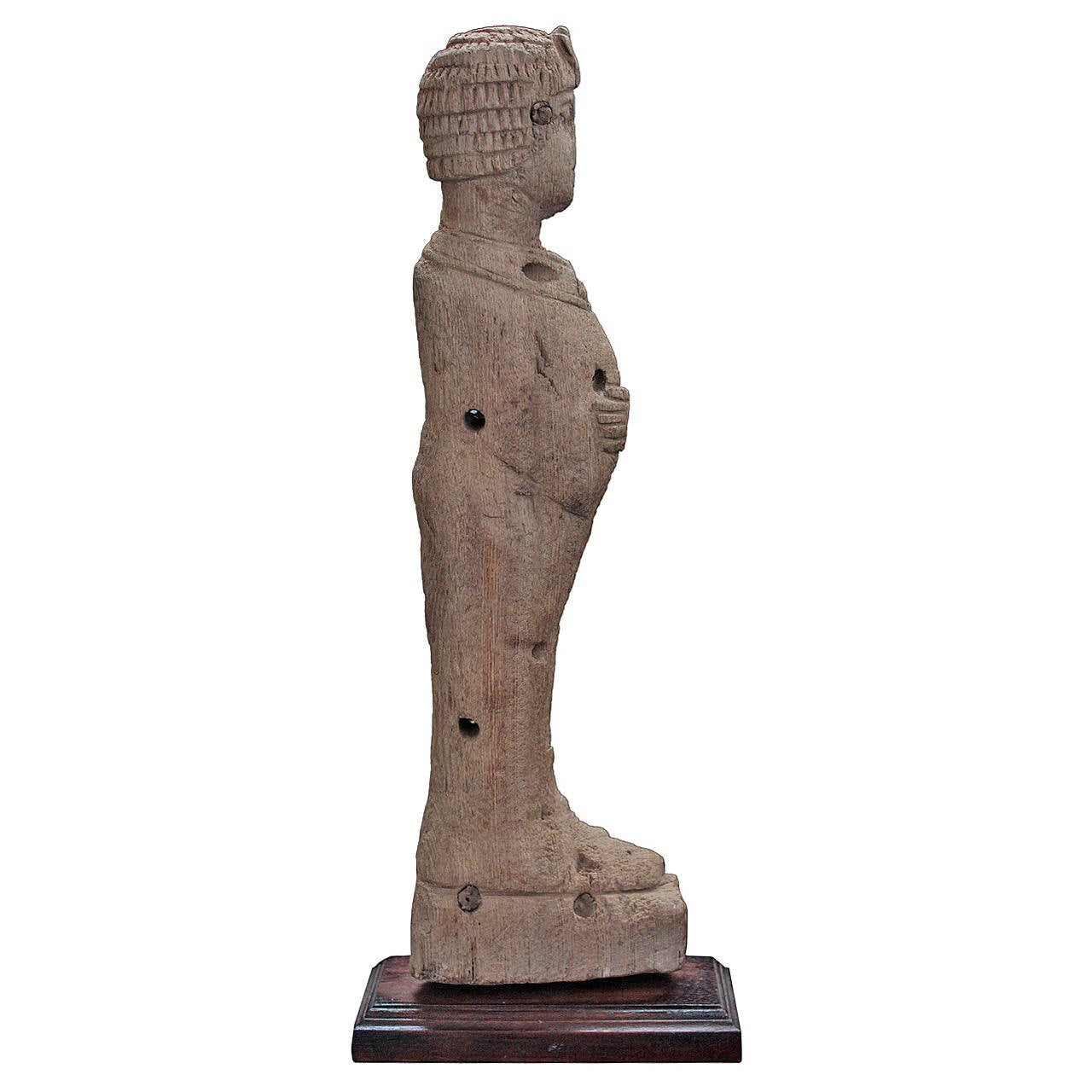 Egyptian Wood Fragment, Standing Pharaoh, Possibly a Chair Fitting