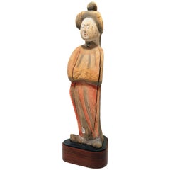 Tang Dynasty Figure of a Lady, Wood with Pigments, 8th Century AD