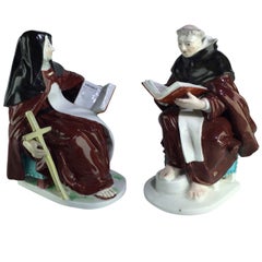 Derby Nun and Friar Reading Large Books, circa 1760