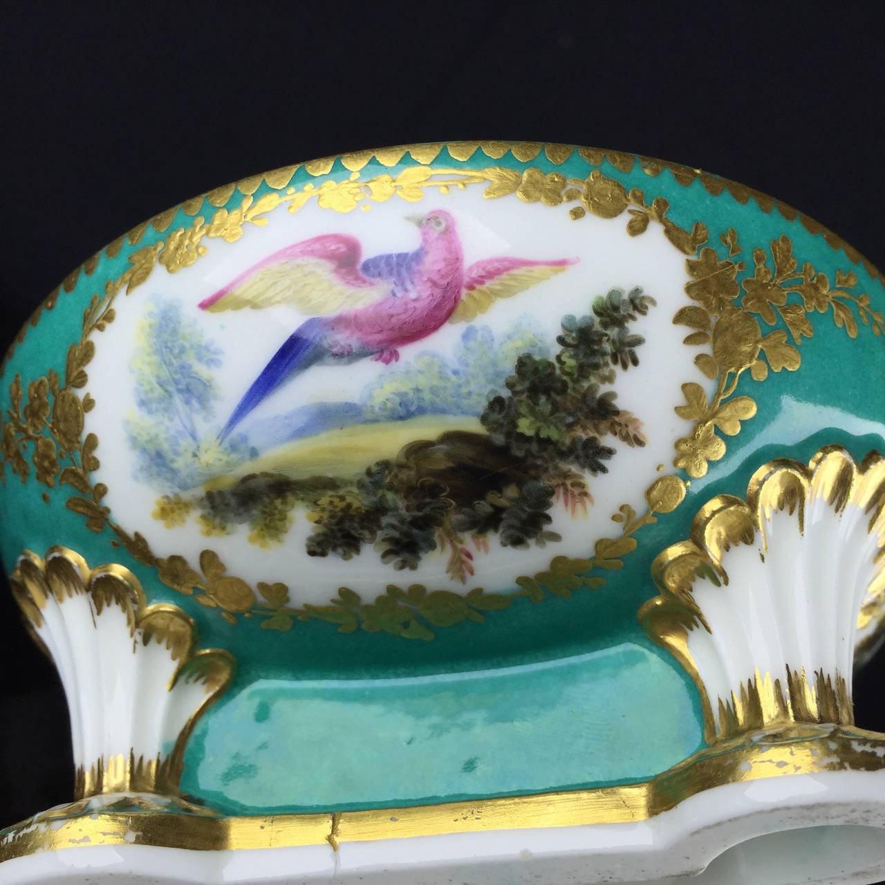 Porcelain Sèvres Triple Salt with Birds by Randal, 18th - 19th Century For Sale