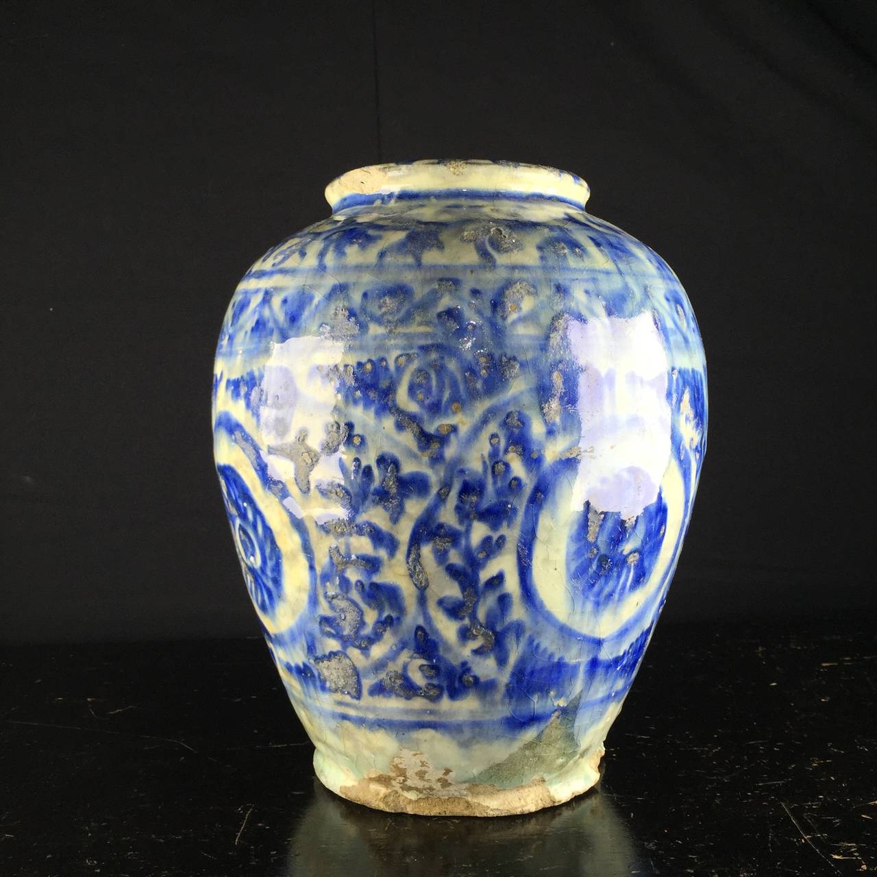 Islamic Fritware Jar with Blue and White Oriental Pattern, Mamluk 16th-17th Century