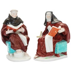 Pair of Derby Figures of a Nun and Friar Reading, circa 1760