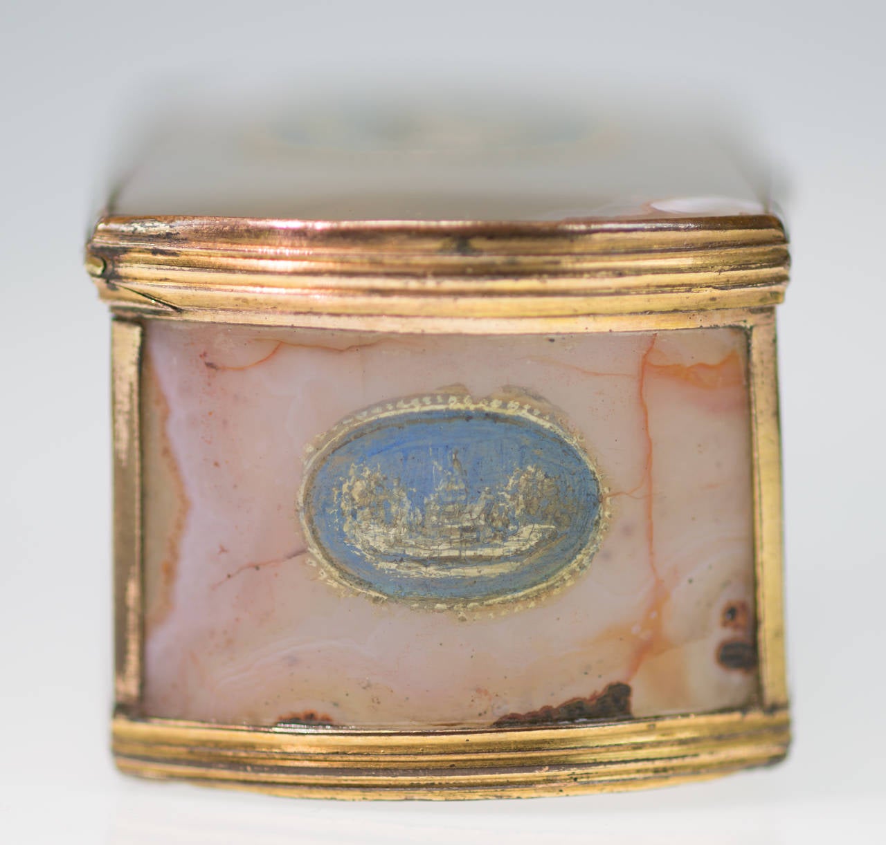 Carved French Agate Box with Cold Painted Scenes of Versailles, circa 1760