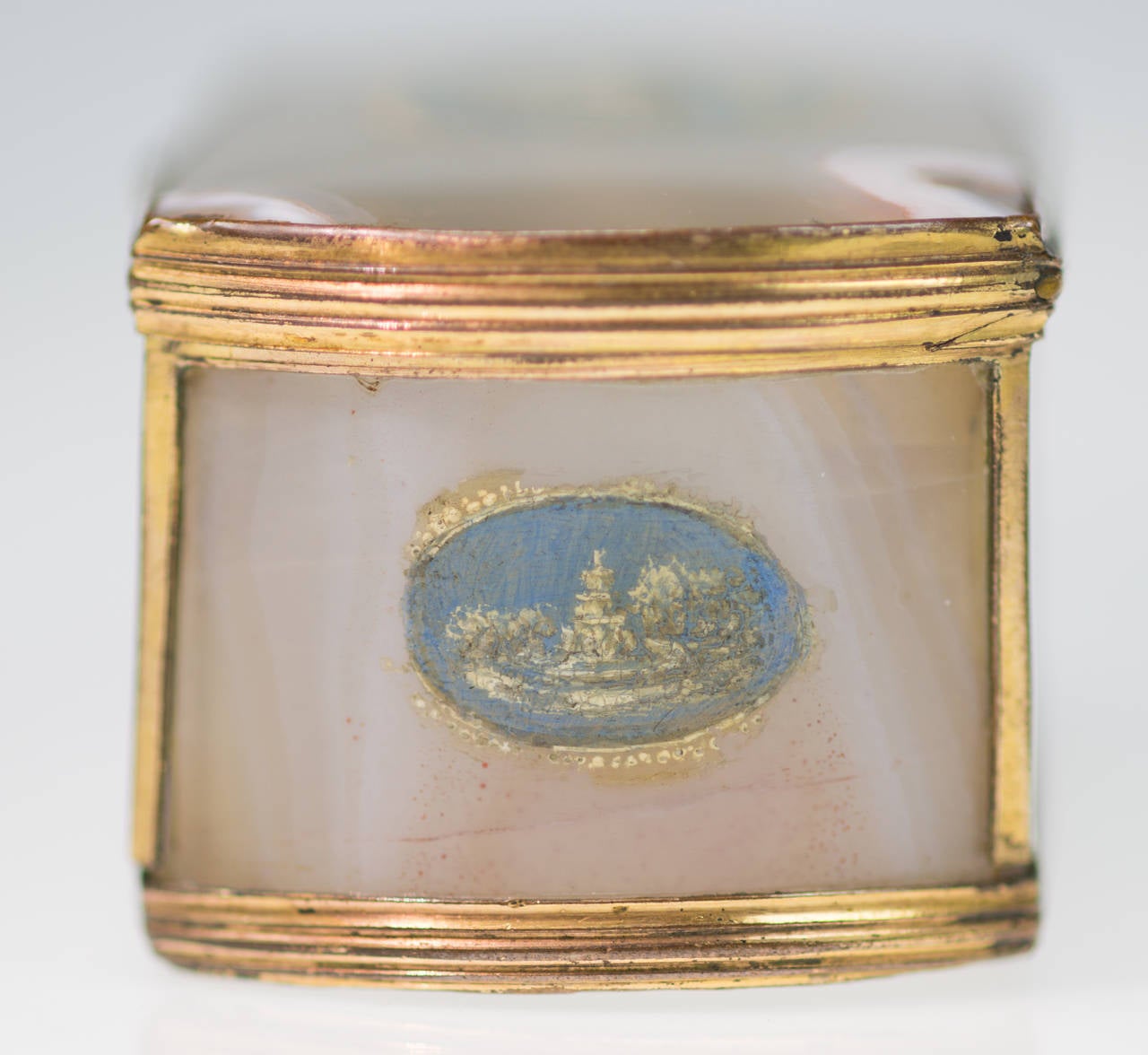 Rococo French Agate Box with Cold Painted Scenes of Versailles, circa 1760