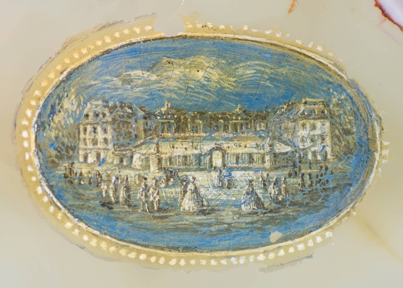 French Agate Box with Cold Painted Scenes of Versailles, circa 1760 2