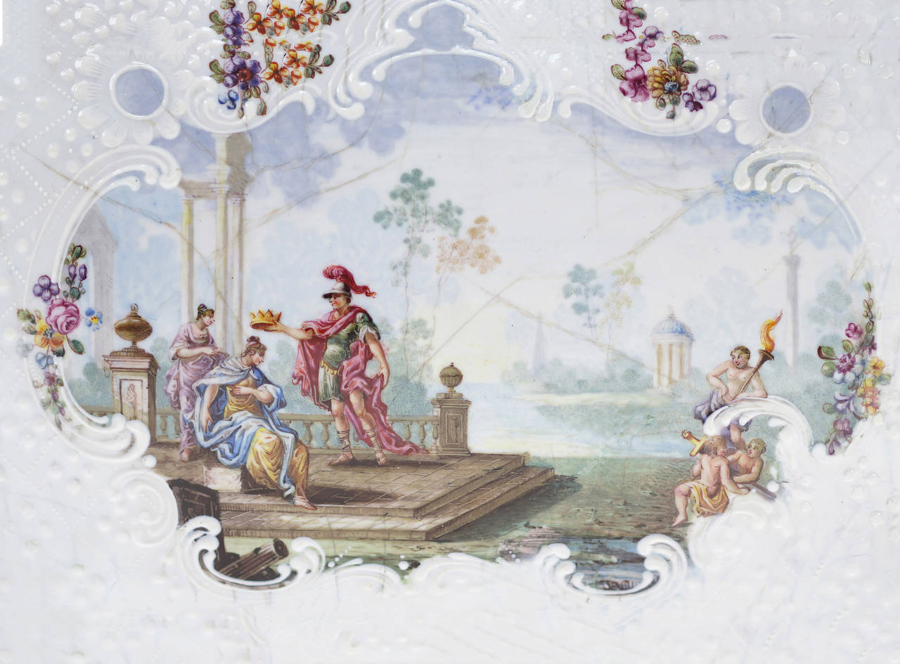 Mid-18th Century Quality English Enamel Box with Mythological Scenes, circa 1765 For Sale