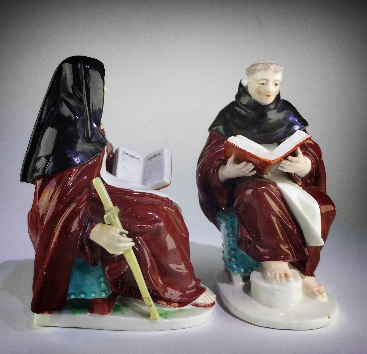 Pair of Derby Figures of a Nun and Friar Reading, circa 1760 2