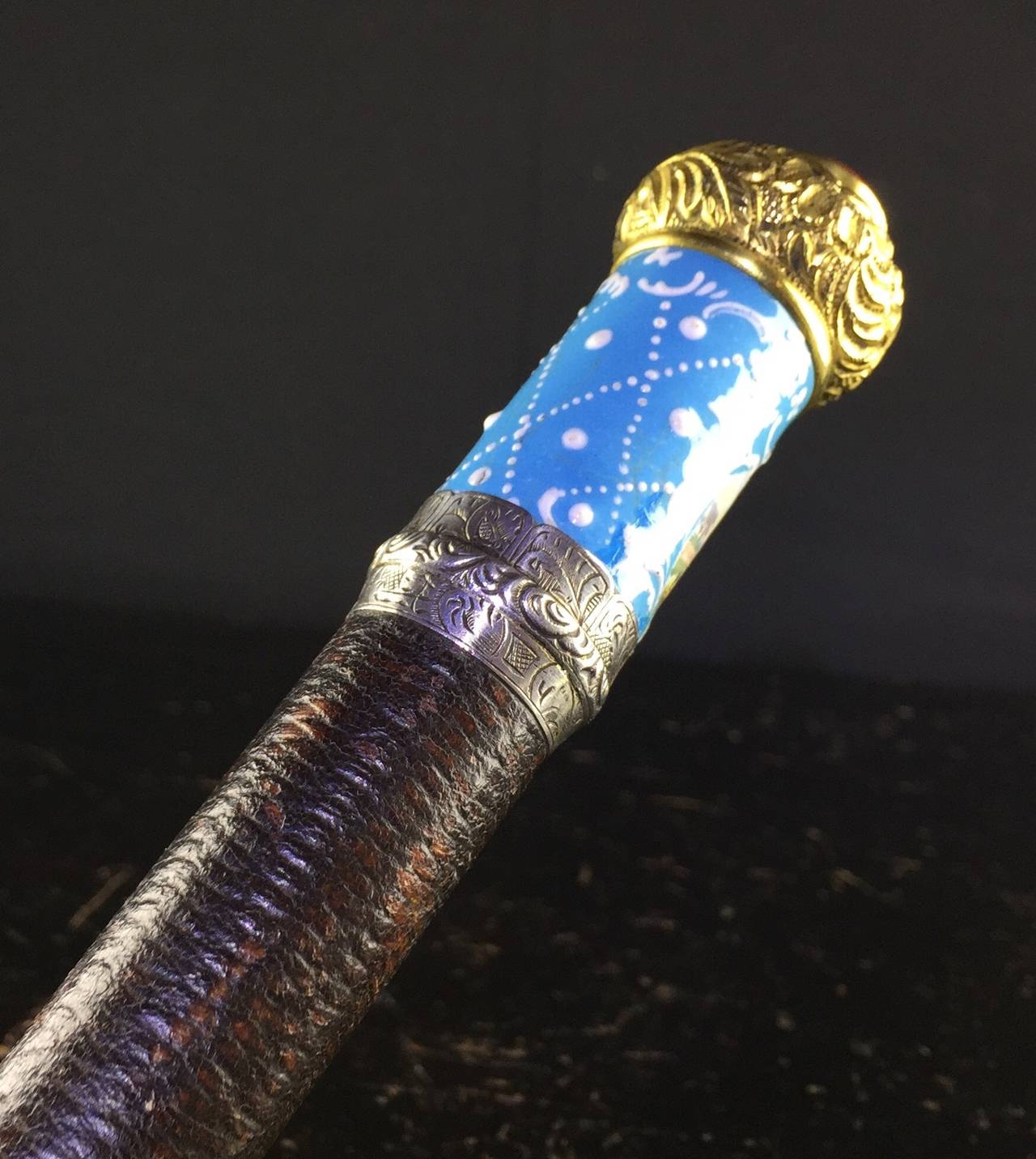 English Cane Walking Stick, Enamel, Silver Gilt Italian Micro Mosaic, circa 1780 In Good Condition In Geelong, Victoria