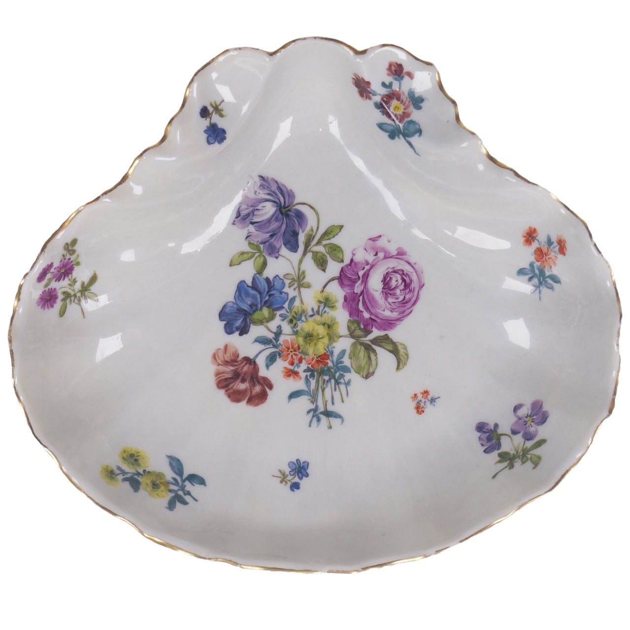 Meissen shell form serving dish, flower decorated, c. 1755 For Sale