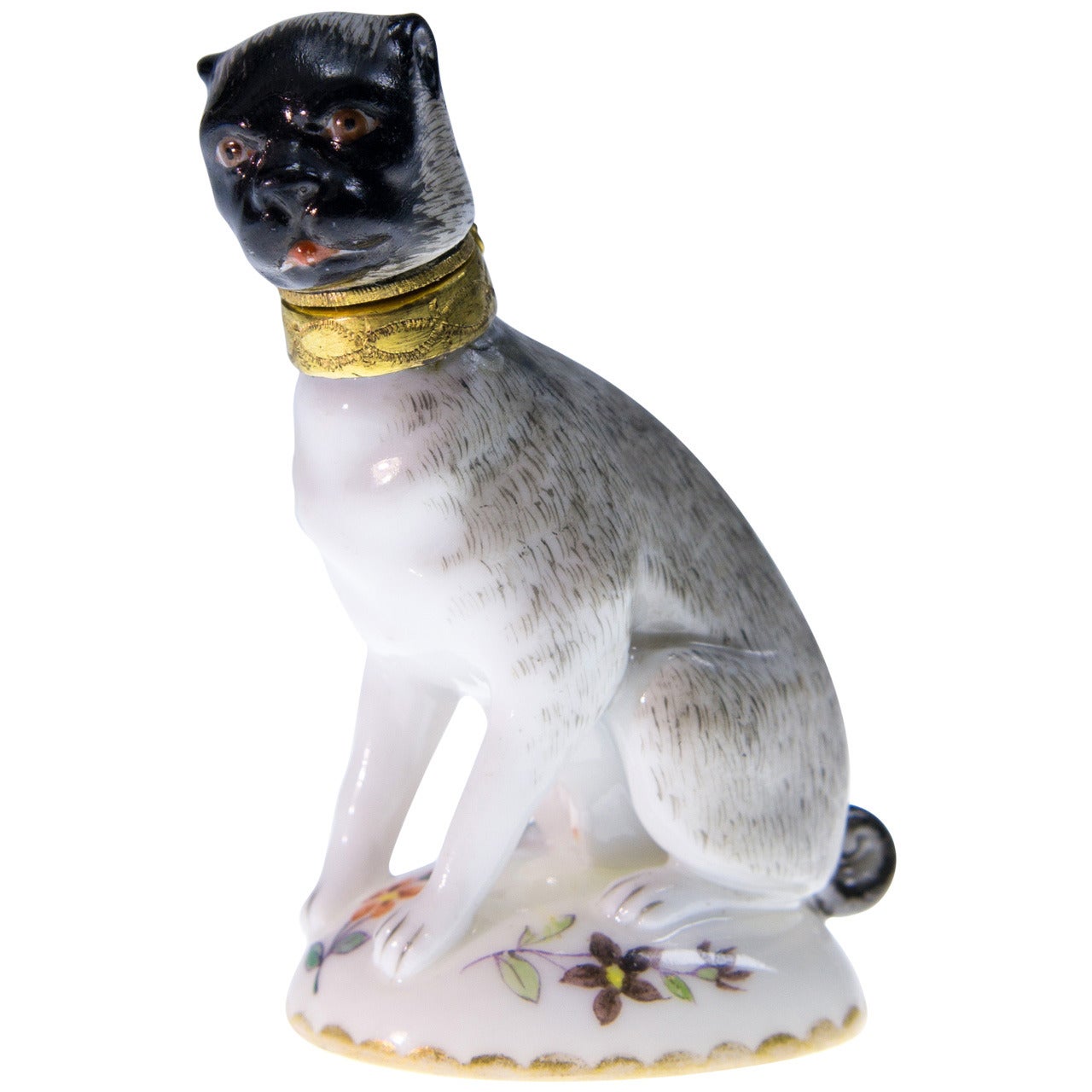 French porcelain pug dog perfume bottle, probably Samson, c. 1880