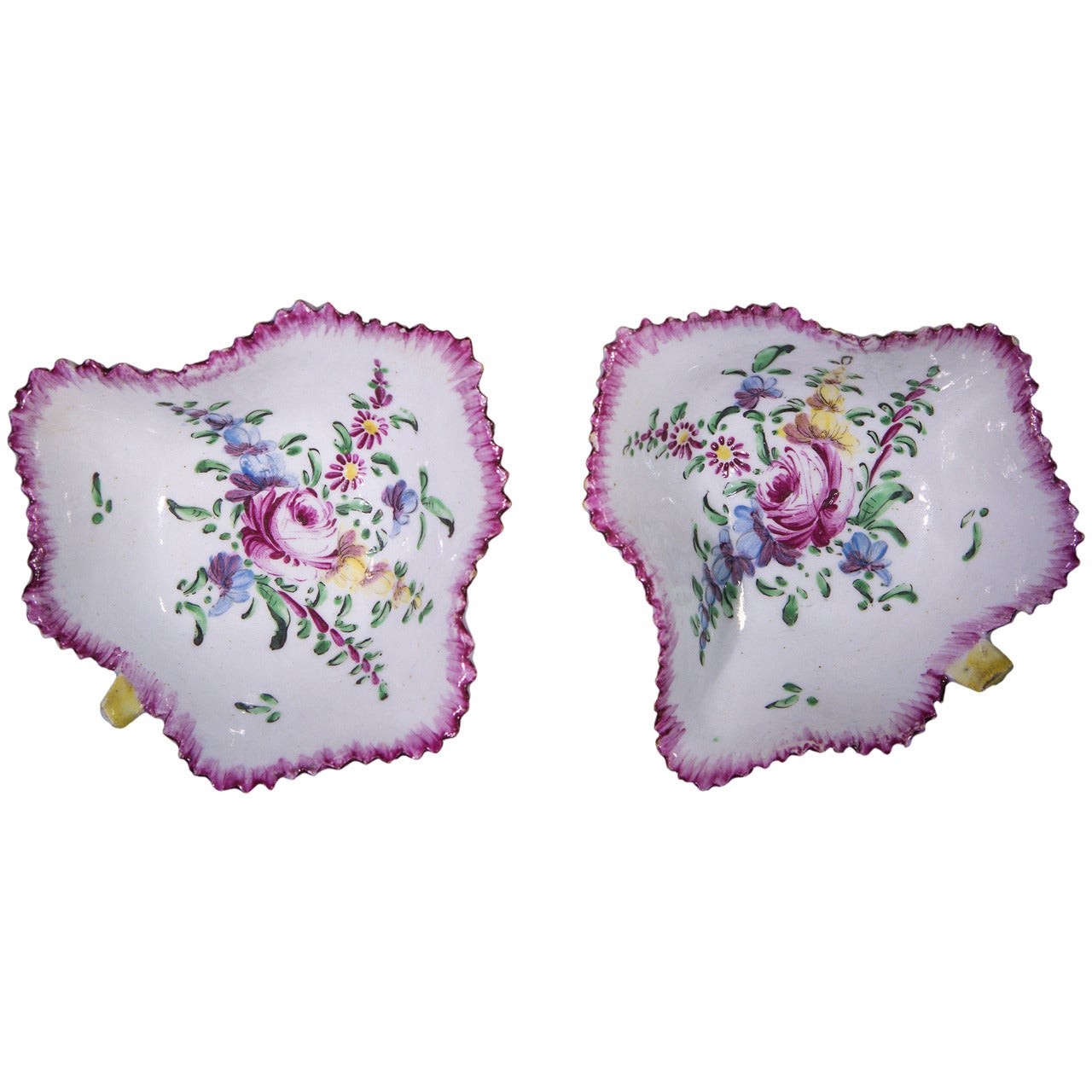Pair of Bow Leaf Pickle Dishes, Flower Decorated, circa 1765