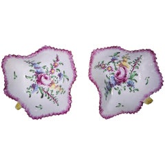 Antique Pair of Bow Leaf Pickle Dishes, Flower Decorated, circa 1765