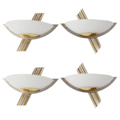 B + M Leuchten Set of Four Brass Glass and Chrome Sconces 