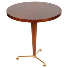 Round Occasional Table Made of Wood and Brass