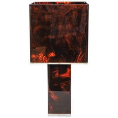 Marvellous French Table Lamp Made of Brown Venous Lucite