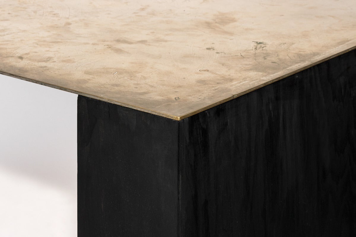 Coffee Table From Rick Owens Home Collection available from LMD/studio. 

Material: Brass, wood.

Finish: Polished brass, ebonized wood.

This item is intentionally distressed, with acid wash finish, scratches and stains.
