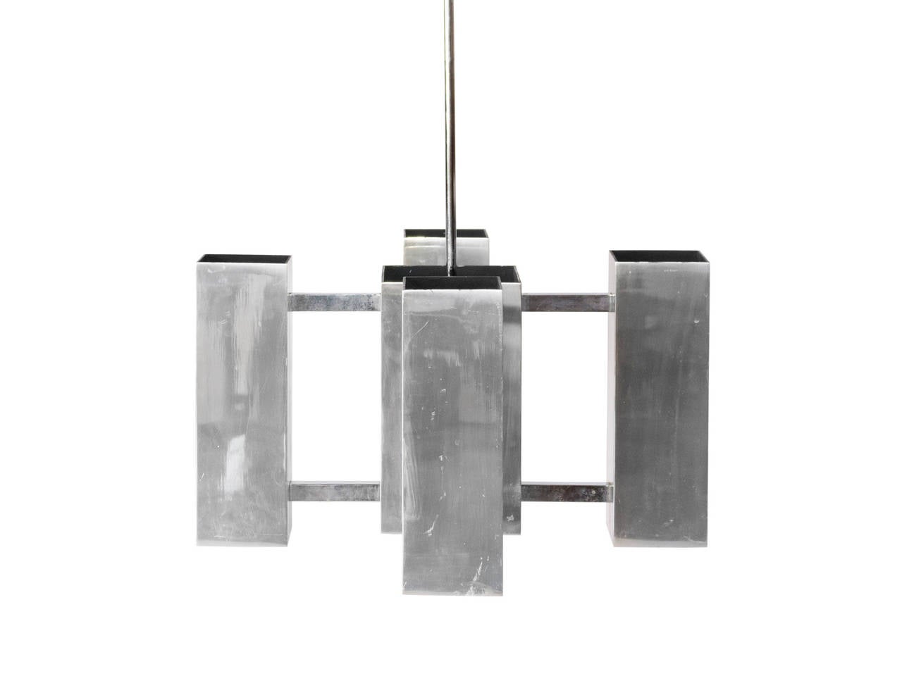Cube Chandelier by Robert Sonneman available from LMD/studio. 

The Cube Chandelier by Robert Sonneman is made from aluminum and was manufactured in Italy. 