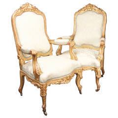 19th Century A Pair Of French Giltwood Fauteuils, Louis XV Style