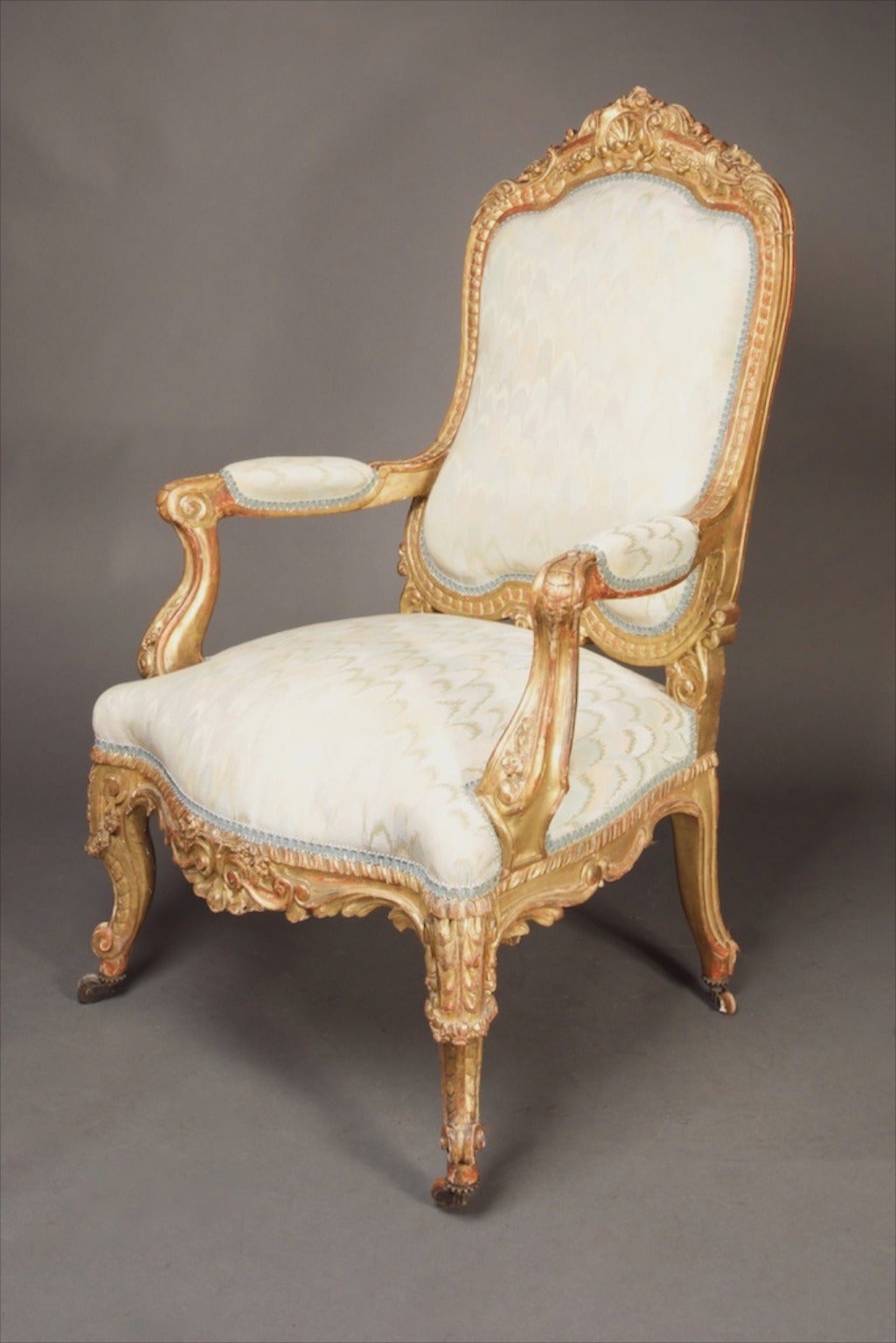 19th Century A Pair Of French Giltwood Fauteuils, Louis XV Style
