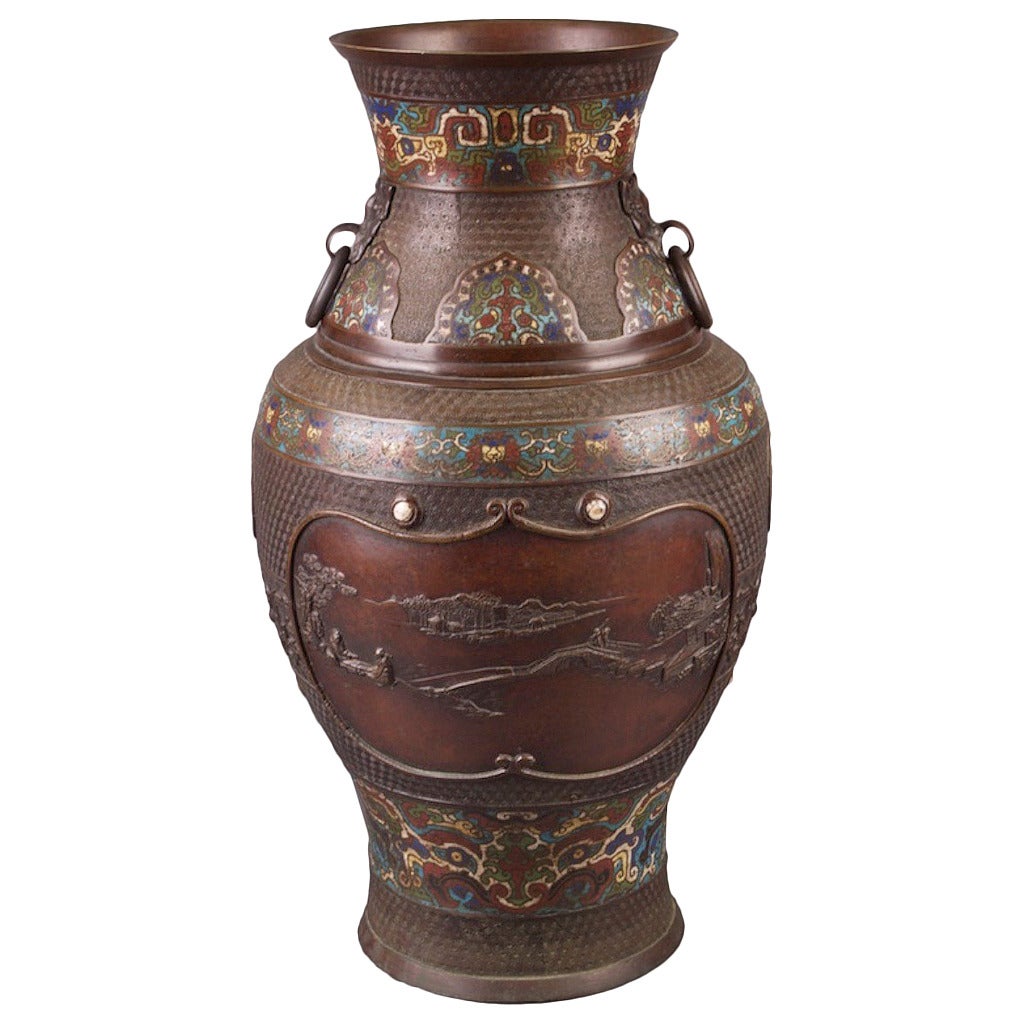Japanese Shippou Zogan Vase, Meiji Period For Sale