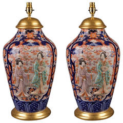 Pair of Meiji Period Imari Vases Converted to Lamp