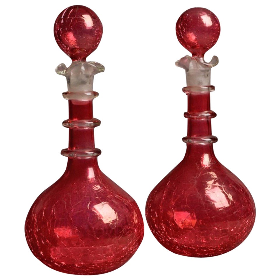 19th Century Victorian Cranberry Glass Decanters For Sale