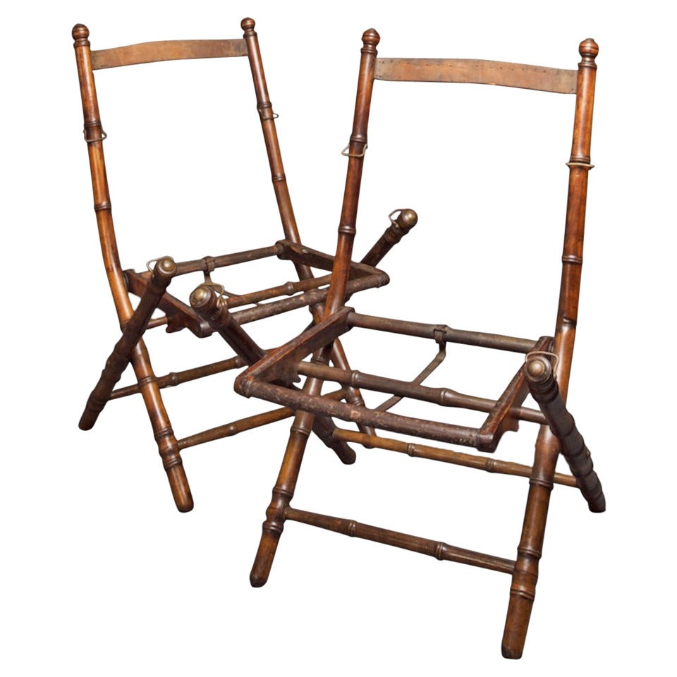 19th Century French 1st Empire / Napoleonic Faux Bamboo Campaign Chairs For Sale
