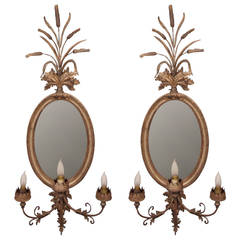 19th Century Pair of Girandole Mirrors, Later Electrified
