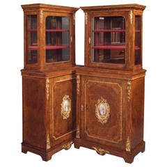 19th Century a Pair of Victorian Walnut Pier Cabinets