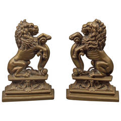 19th Century Pair of French Empire Cast Brass Lion Doorstops