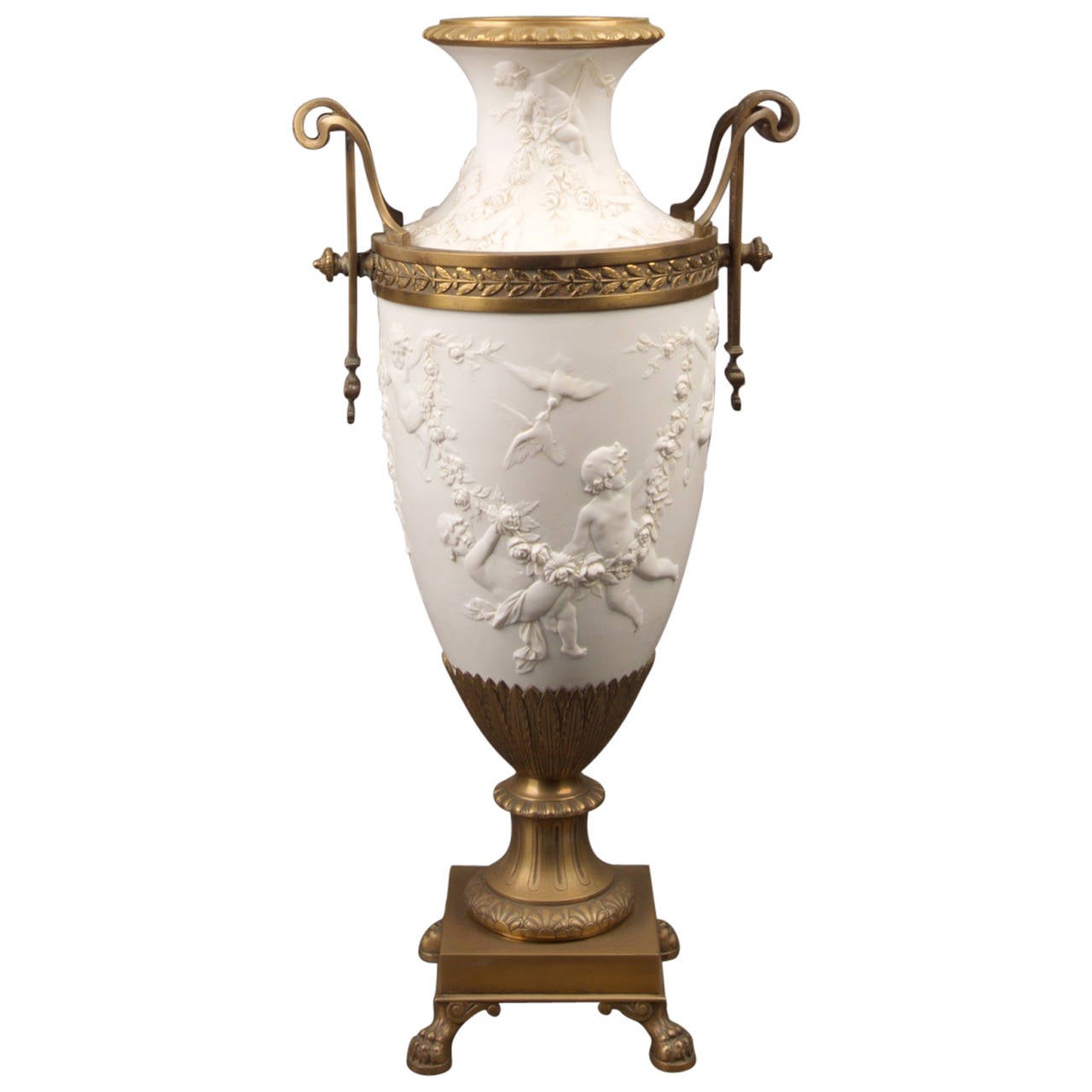 19th Century French Third Republic Ormolu and Bisque Urn For Sale