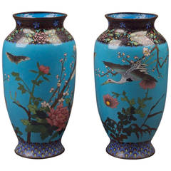 Vintage 19th c Pair Of Meiji  Closonnie Vases