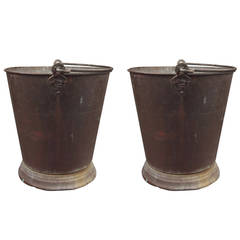 Vintage 20th Century Pair of WWII German Copper Fire Brigade Buckets