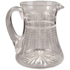 Antique 20th Century Edwardian Etched Glass Water Jug