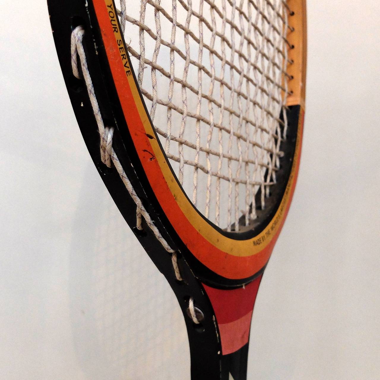 Giant size Donnay tennis racquet, an exact upscaled version of a regular tennis racquet. This would have been used as an advertising or shop display piece.