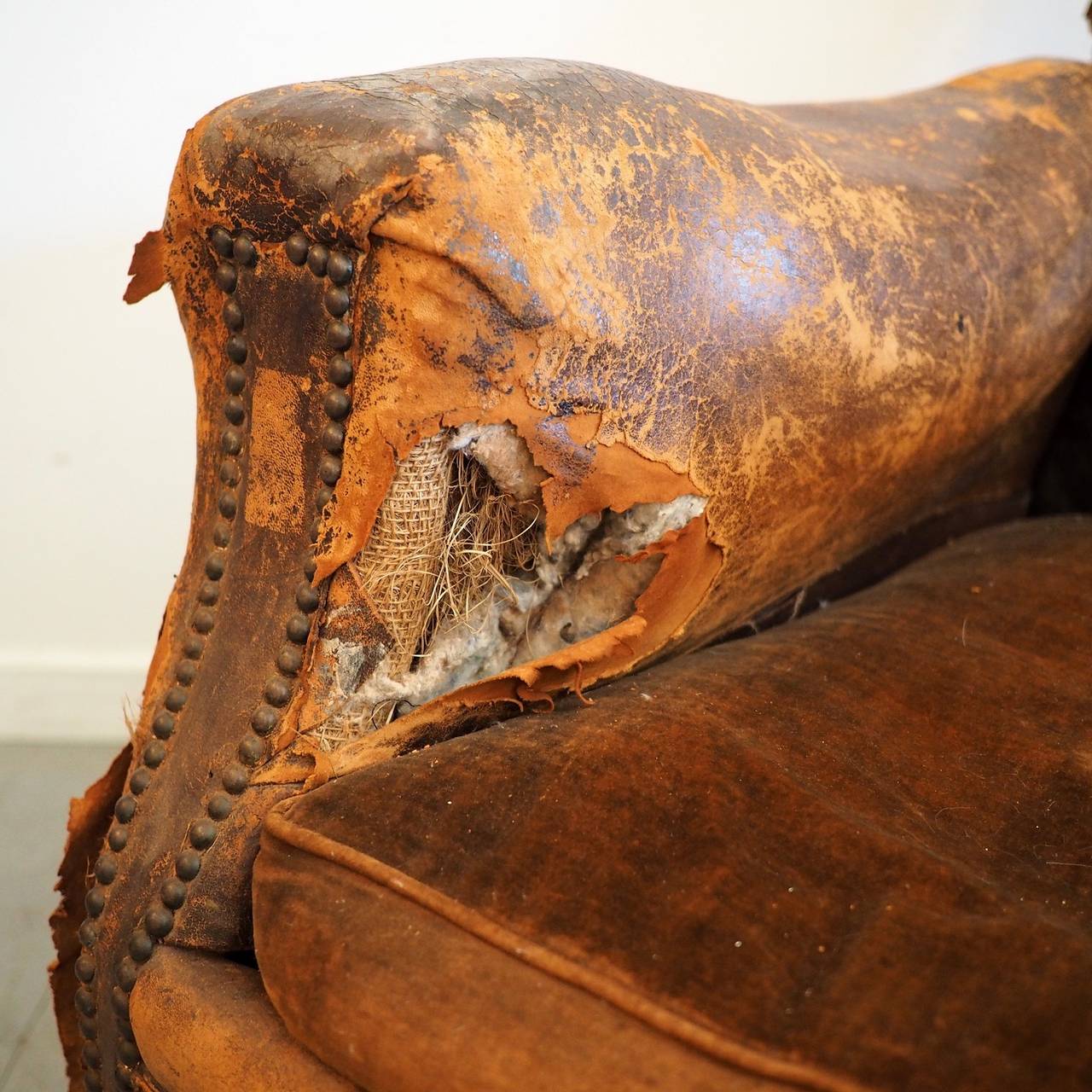 Pair of Distressed Leather Club Chairs at 1stDibs