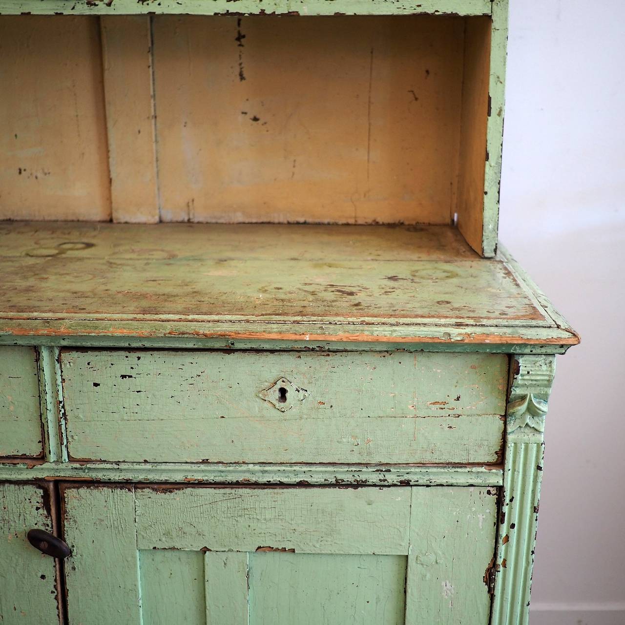 Green Painted Farmhouse Kitchen Cupboard at 1stDibs