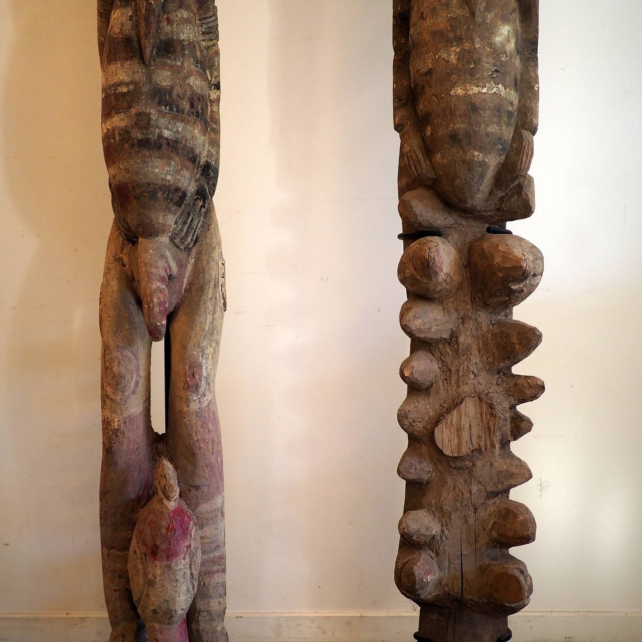 Carved Pair of Rare Abelam House Posts, Papua New Guinea
