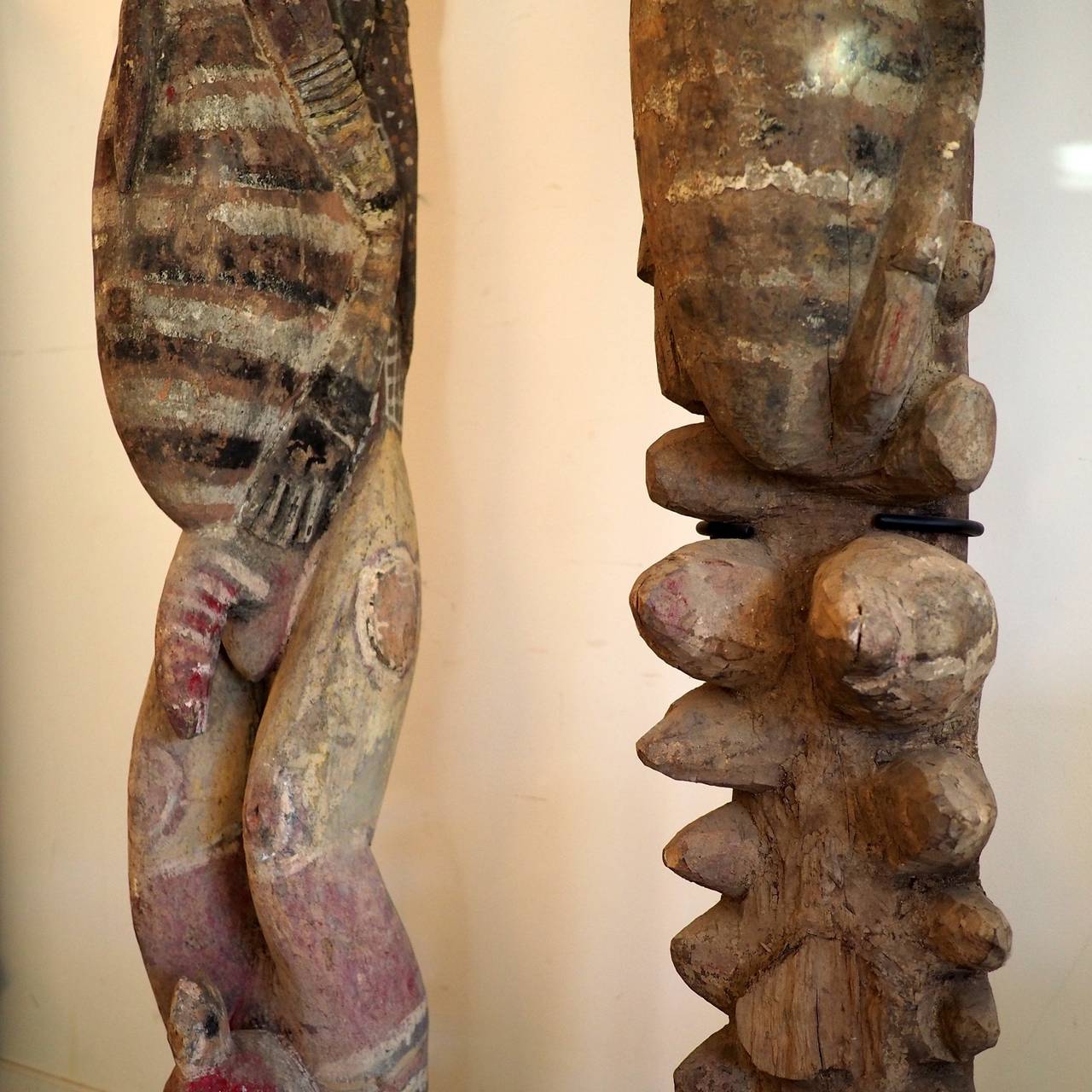 Pair of Rare Abelam House Posts, Papua New Guinea In Fair Condition In Fitzroy, Victoria