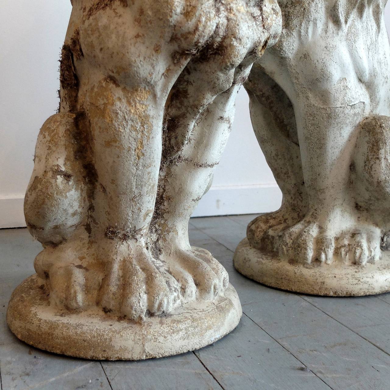 20th Century Pair of Composite Stone Garden Lions