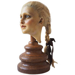 Antique Early 20th Century Wax Model of a Girl's Head
